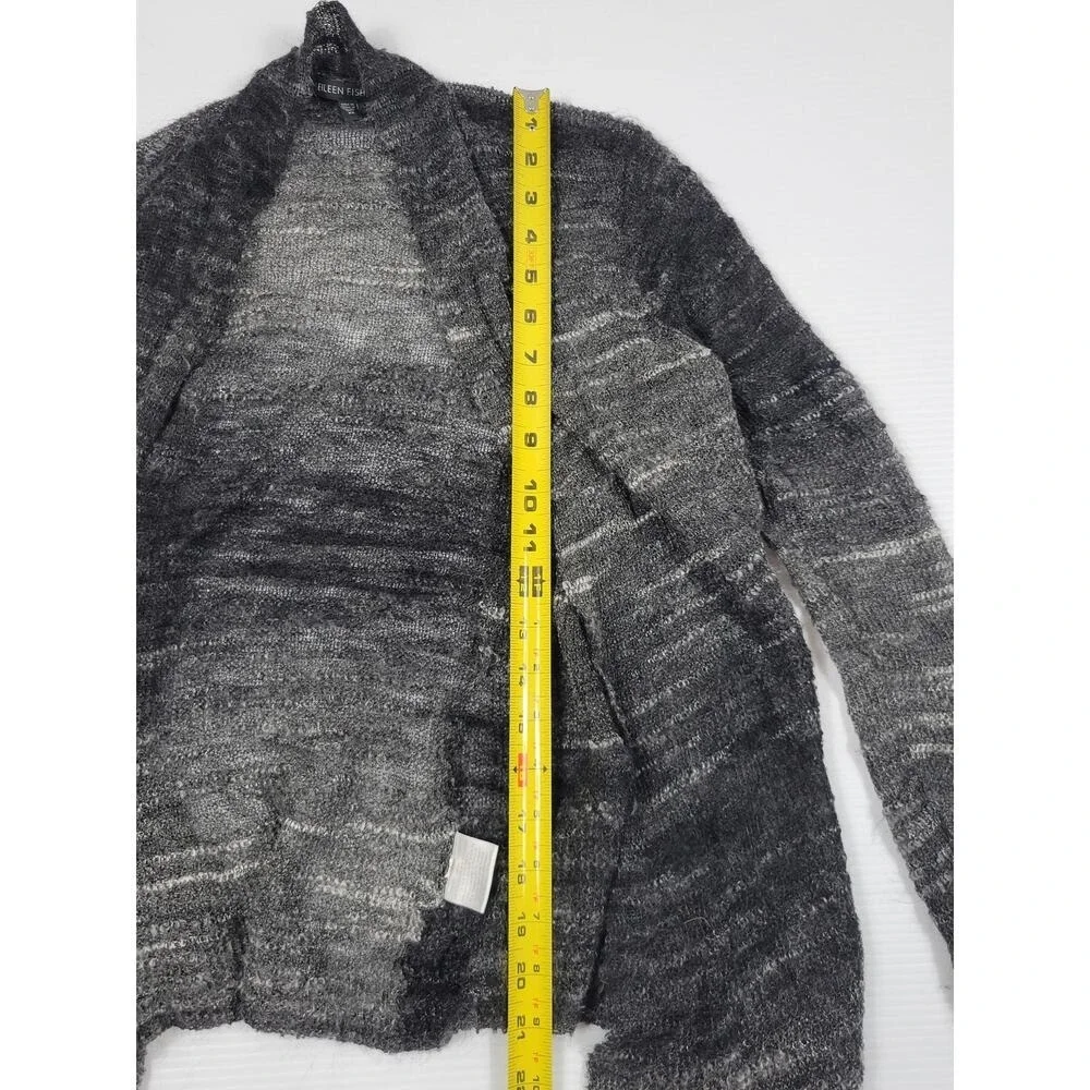 Eileen Fisher  R3BOS-1 Wool Blend Black/Gray Lightweight Knit Cardigan Womens XS